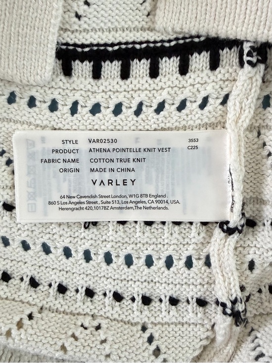 NWT Varley Athena Pointelle Knit Egret White Cotton Sweater Vest - Picture 8 of 9